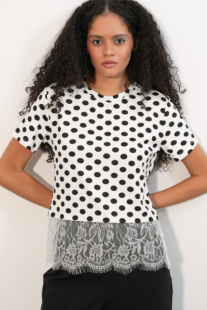 Bigdart Blouse à pois avec détails en tulle pour femme 40018 - Blanc