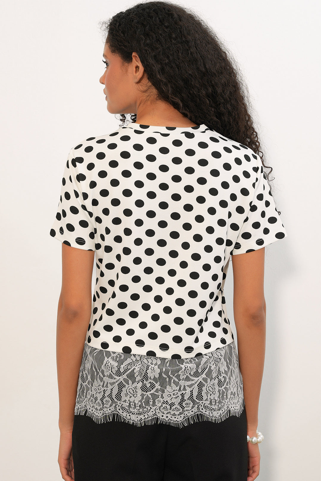 Bigdart Blouse à pois avec détails en tulle pour femme 40018 - Blanc