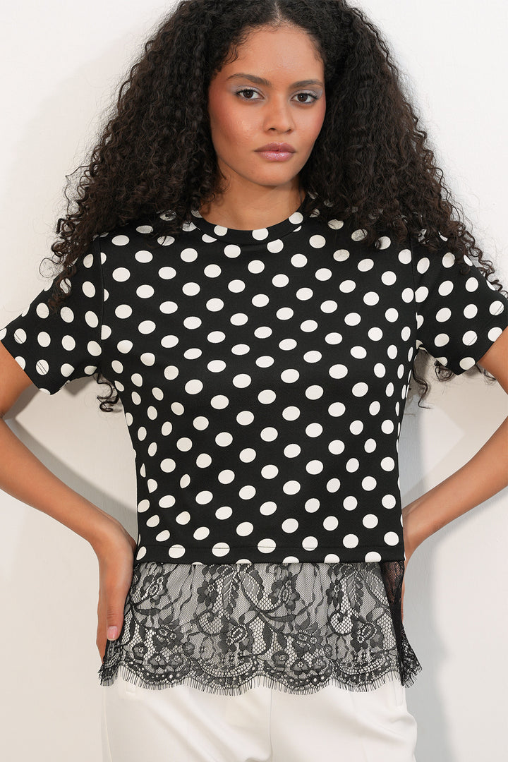 Bigdart Blouse à pois avec détails en tulle pour femme 40018 - Noir