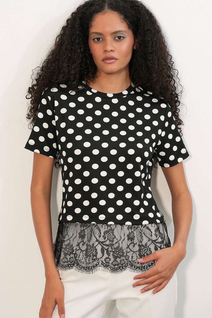Bigdart Blouse à pois avec détails en tulle pour femme 40018 - Noir