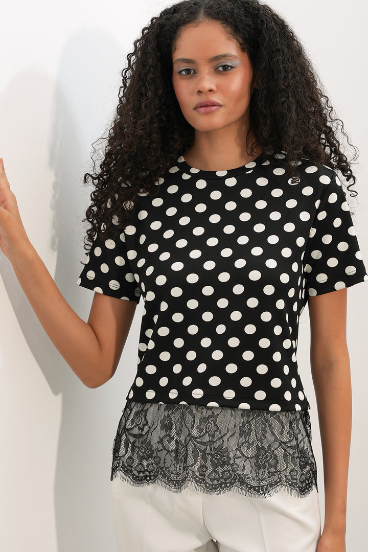 Bigdart Blouse à pois avec détails en tulle pour femme 40018 - Noir
