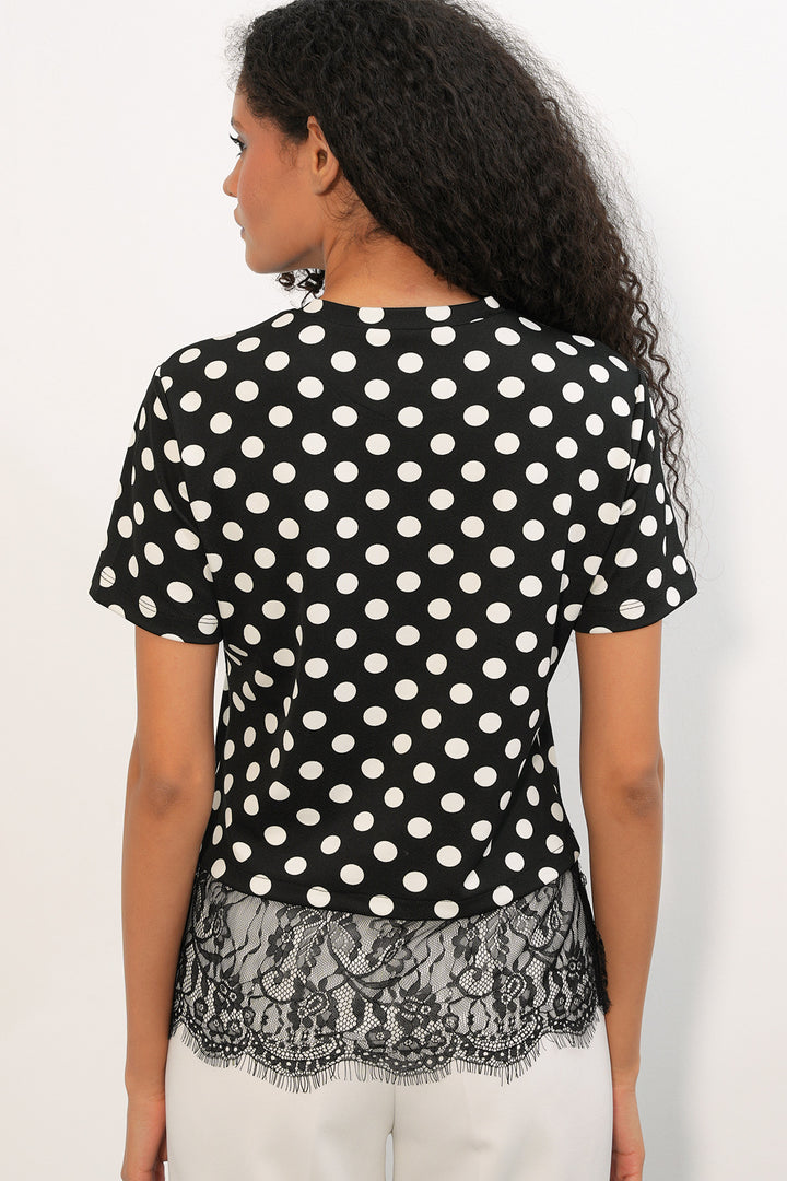 Bigdart Blouse à pois avec détails en tulle pour femme 40018 - Noir