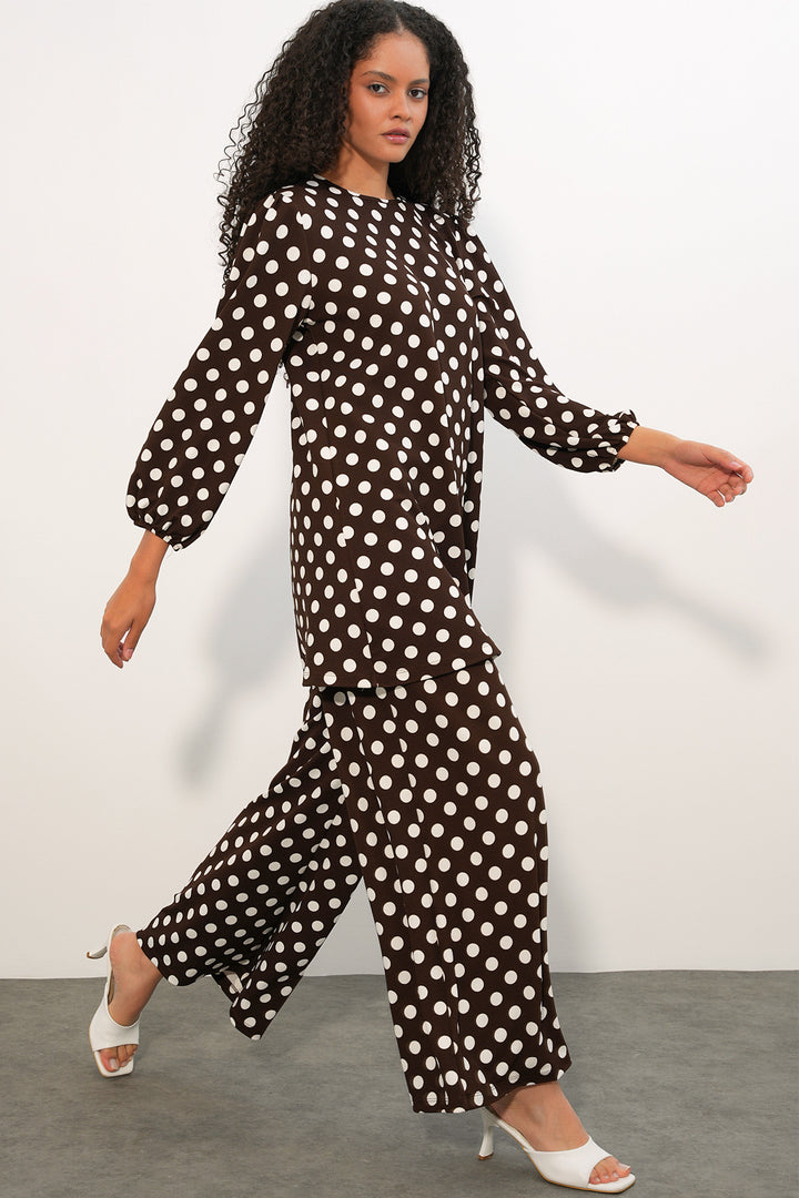Bigdart Tunique Femme Pantalon à Pois Ensemble 6663 - a.Marron