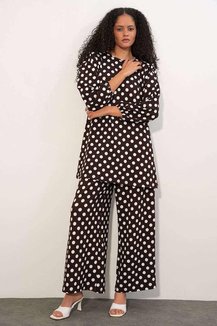 Bigdart Tunique Femme Pantalon à Pois Ensemble 6663 - a.Marron