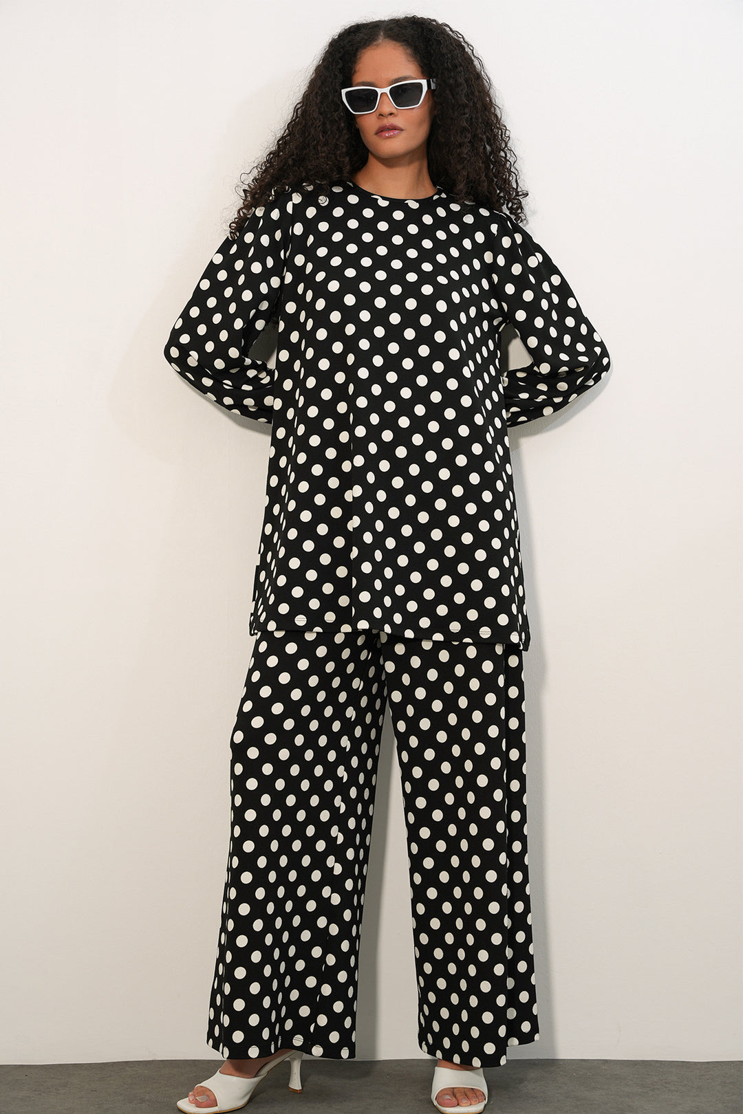Bigdart Tunique Femme Pantalon à Pois Ensemble 6663 - a.Noir