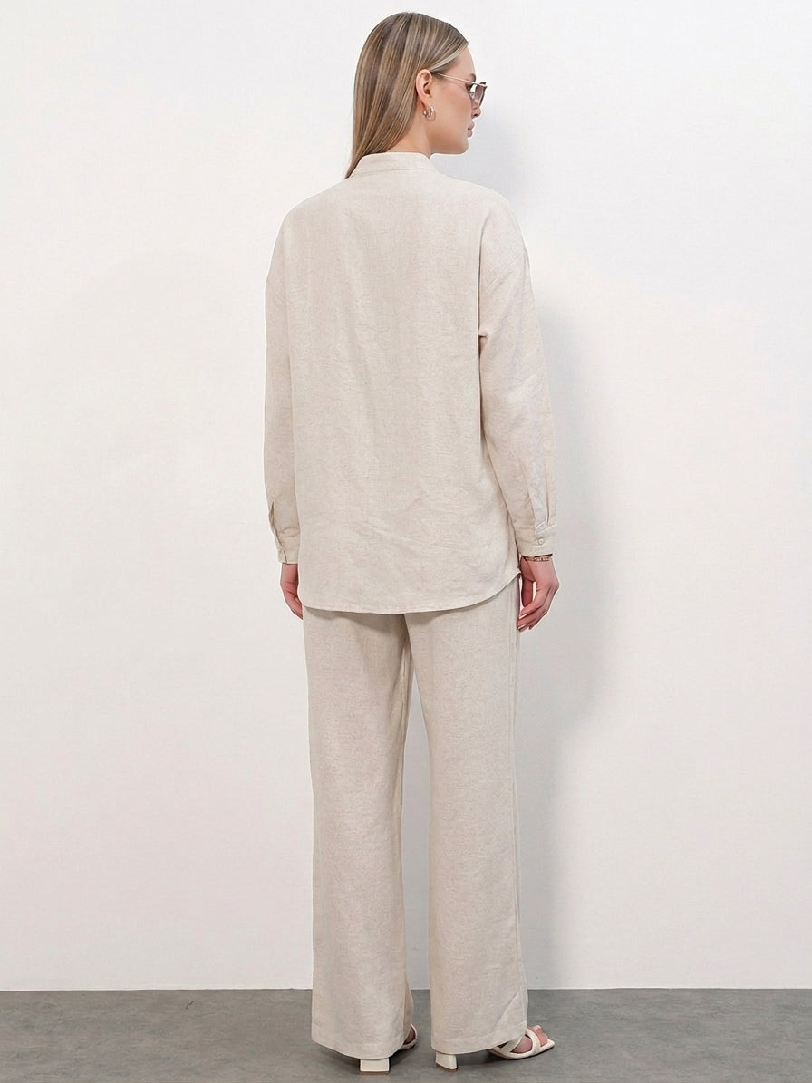 Bigdart Ensemble Tunique Pantalon en Lin Femme 30121 - Écru