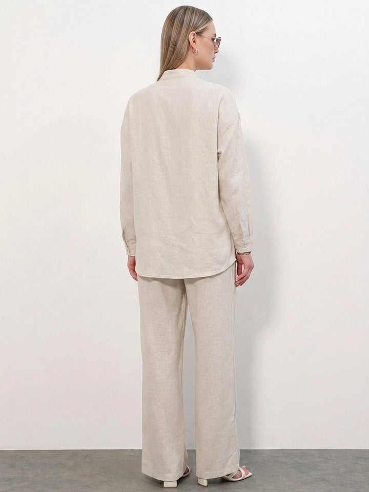Bigdart Ensemble Tunique Pantalon en Lin Femme 30121 - Écru