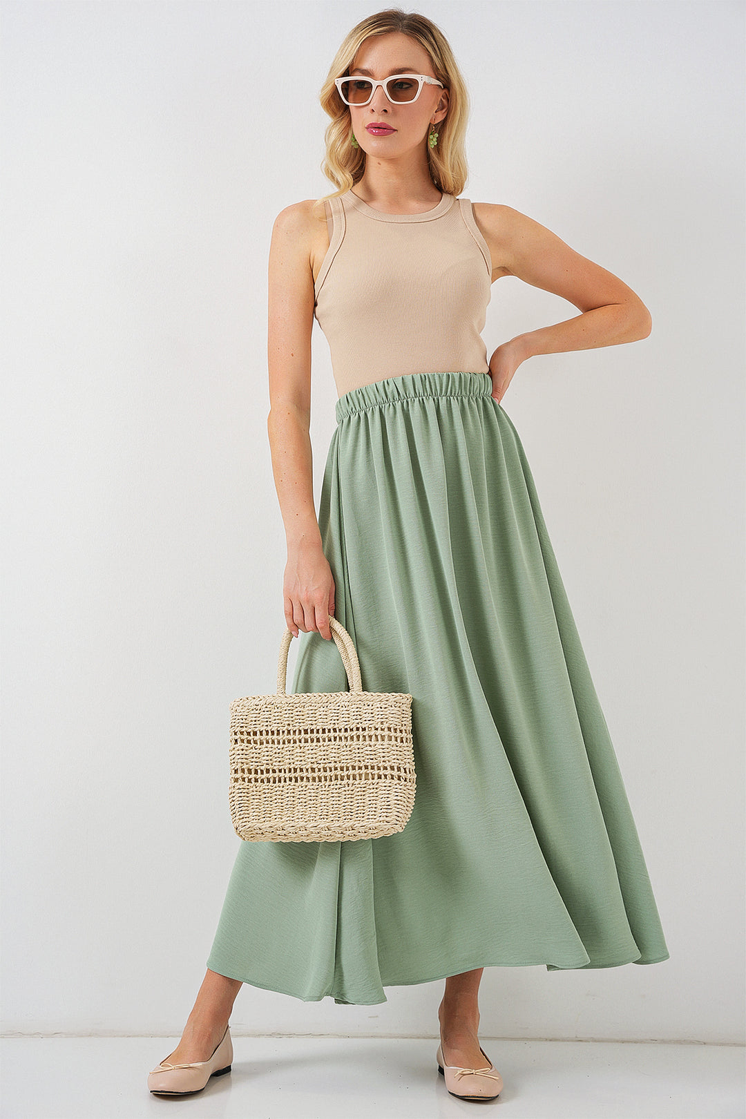 Bigdart Jupe longue en ayrobin pour femmes 8050 - Vert d'eau