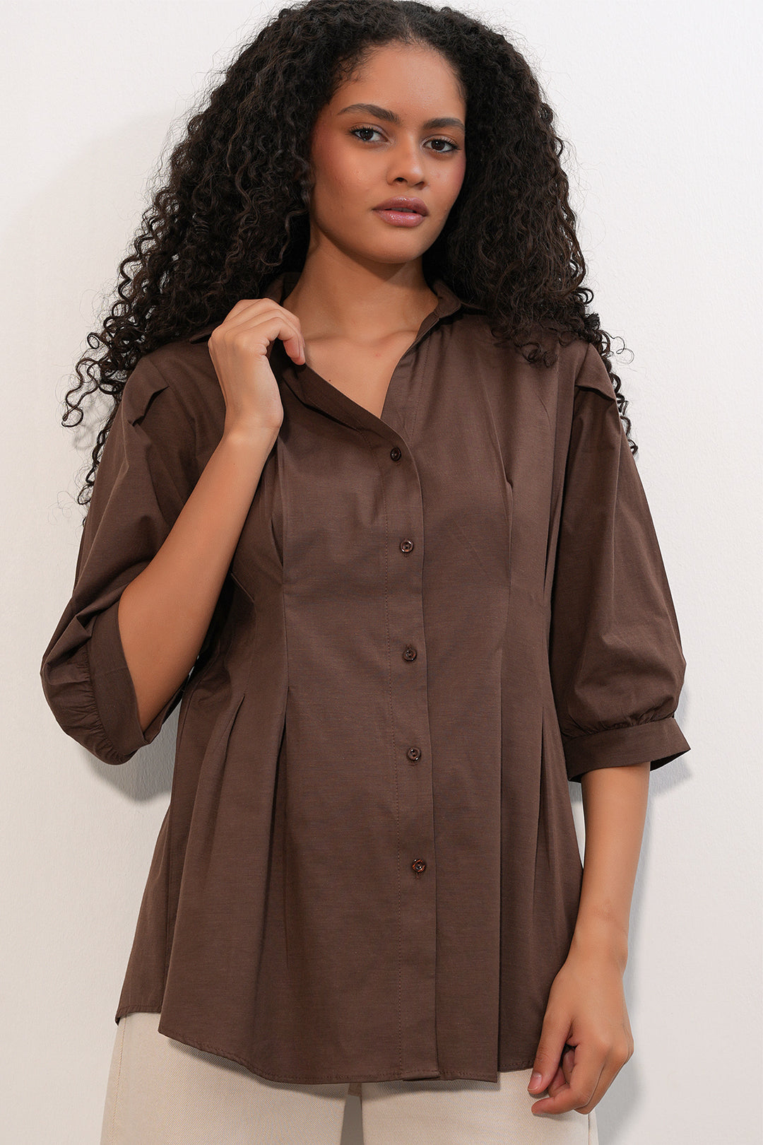 Bigdart Chemise longue ajustée à la taille pour femme 20383 - Marron