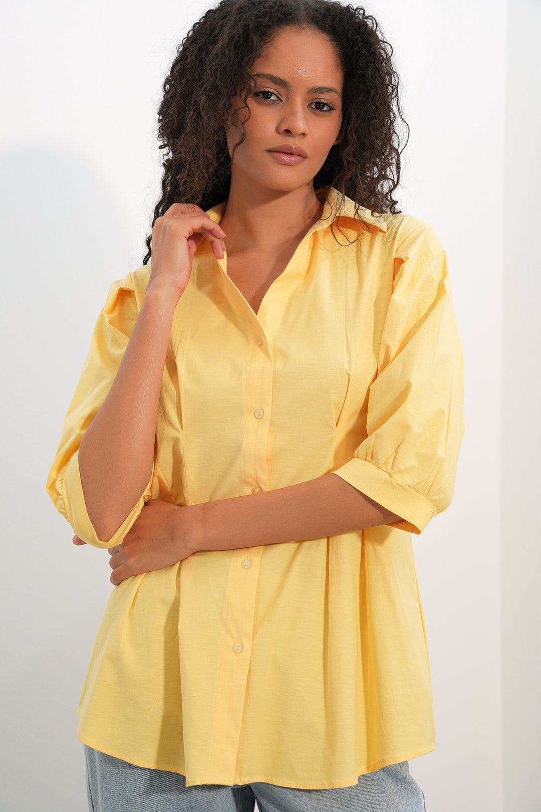 Bigdart Chemise longue ajustée à la taille 20383 - Jaune
