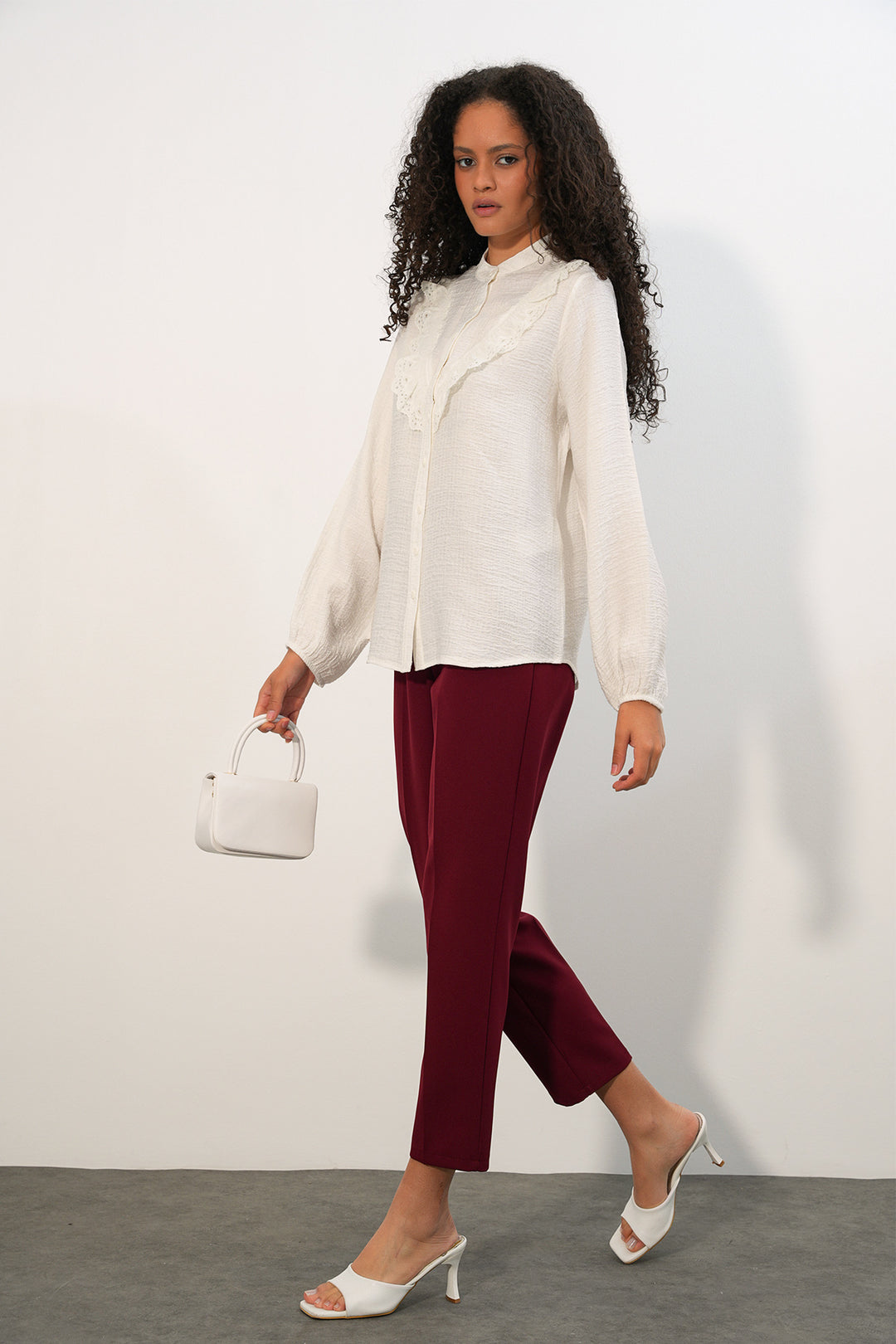 Bigdart Chemise longue à volants 20385 - Blanc