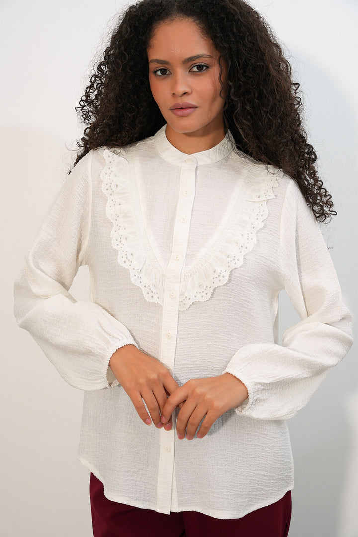 Bigdart Chemise longue à volants 20385 - Blanc