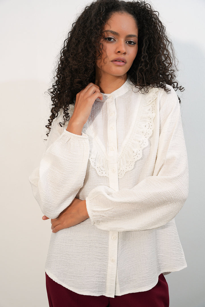 Bigdart Chemise longue à volants 20385 - Blanc