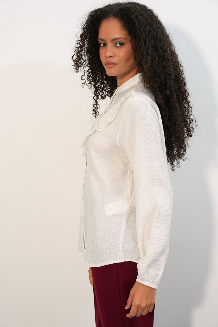 Bigdart Chemise longue à volants 20385 - Blanc