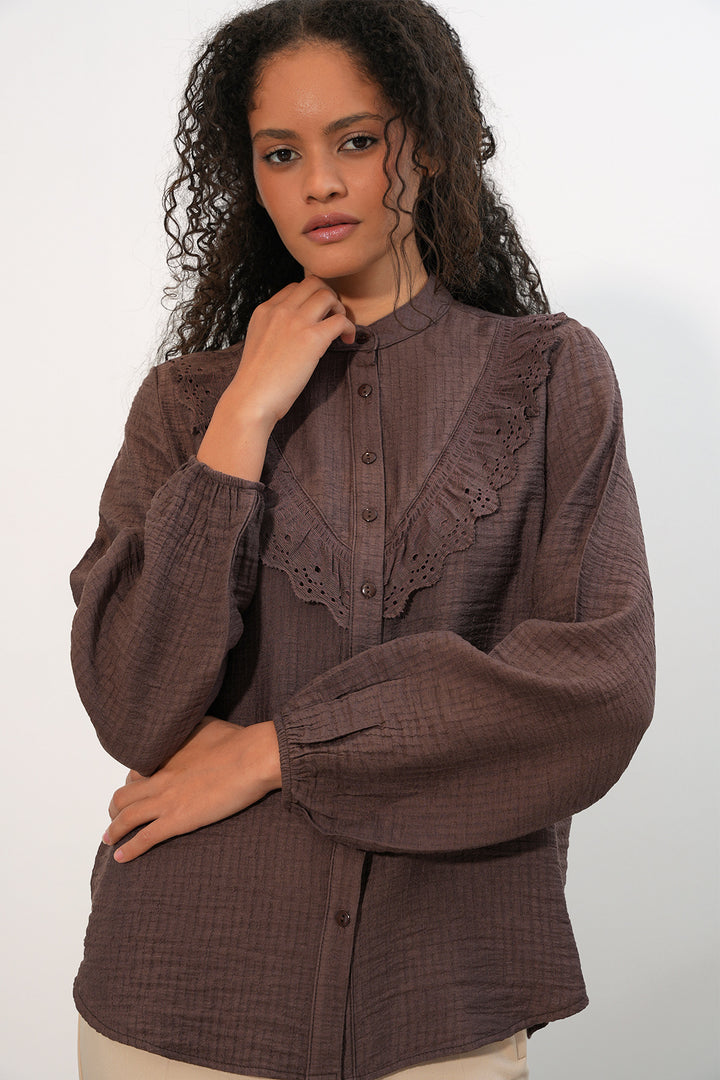 Bigdart Chemise longue à volants pour femme 20385 - Marron