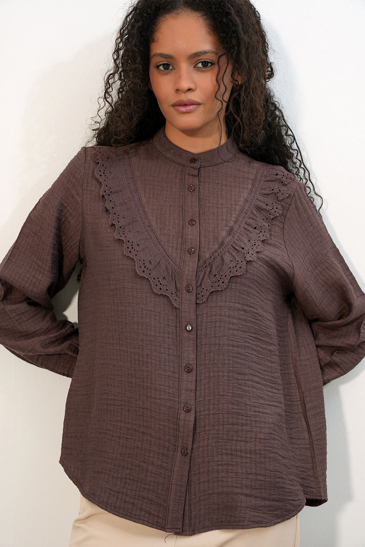 Bigdart Chemise longue à volants pour femme 20385 - Marron