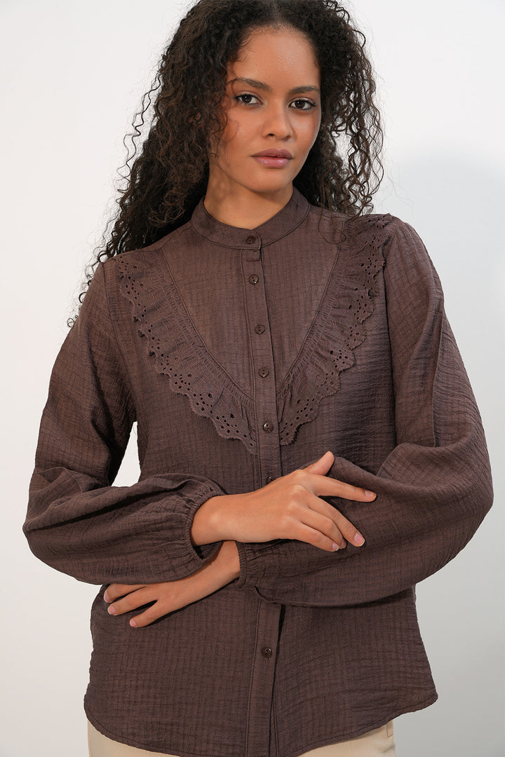 Bigdart Chemise longue à volants pour femme 20385 - Marron