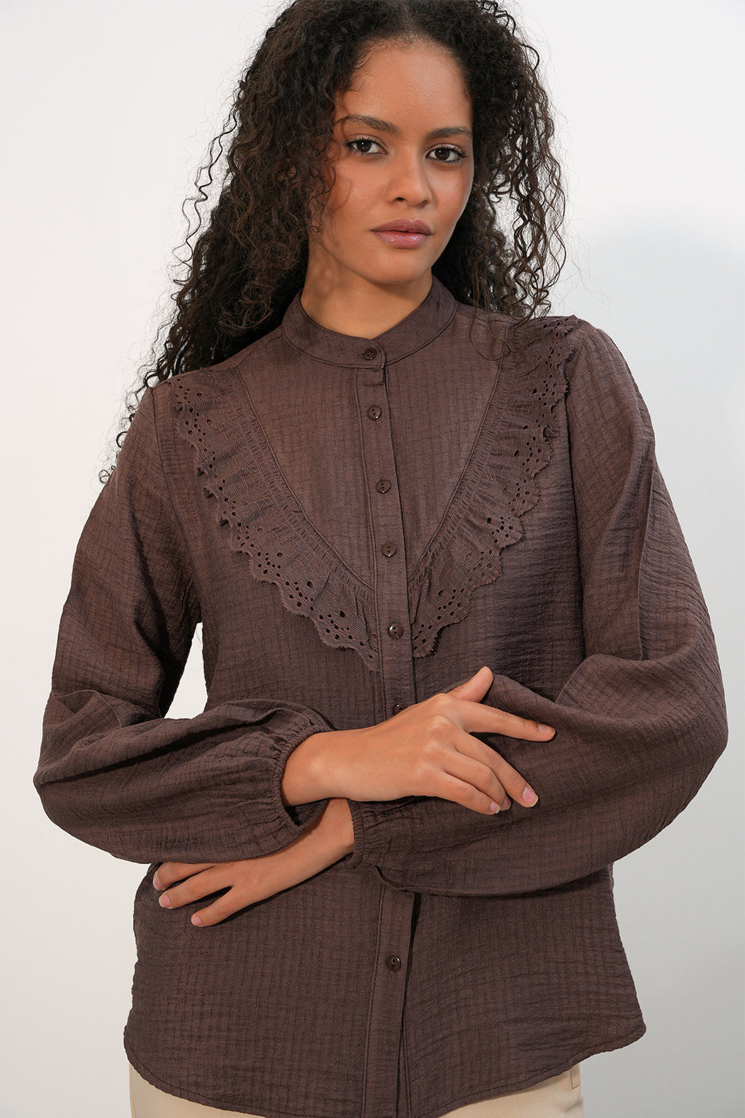 Bigdart Chemise longue à volants pour femme 20385 - Marron