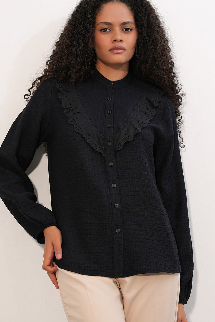 Bigdart Chemise à volants longue pour femme 20385 - Noir