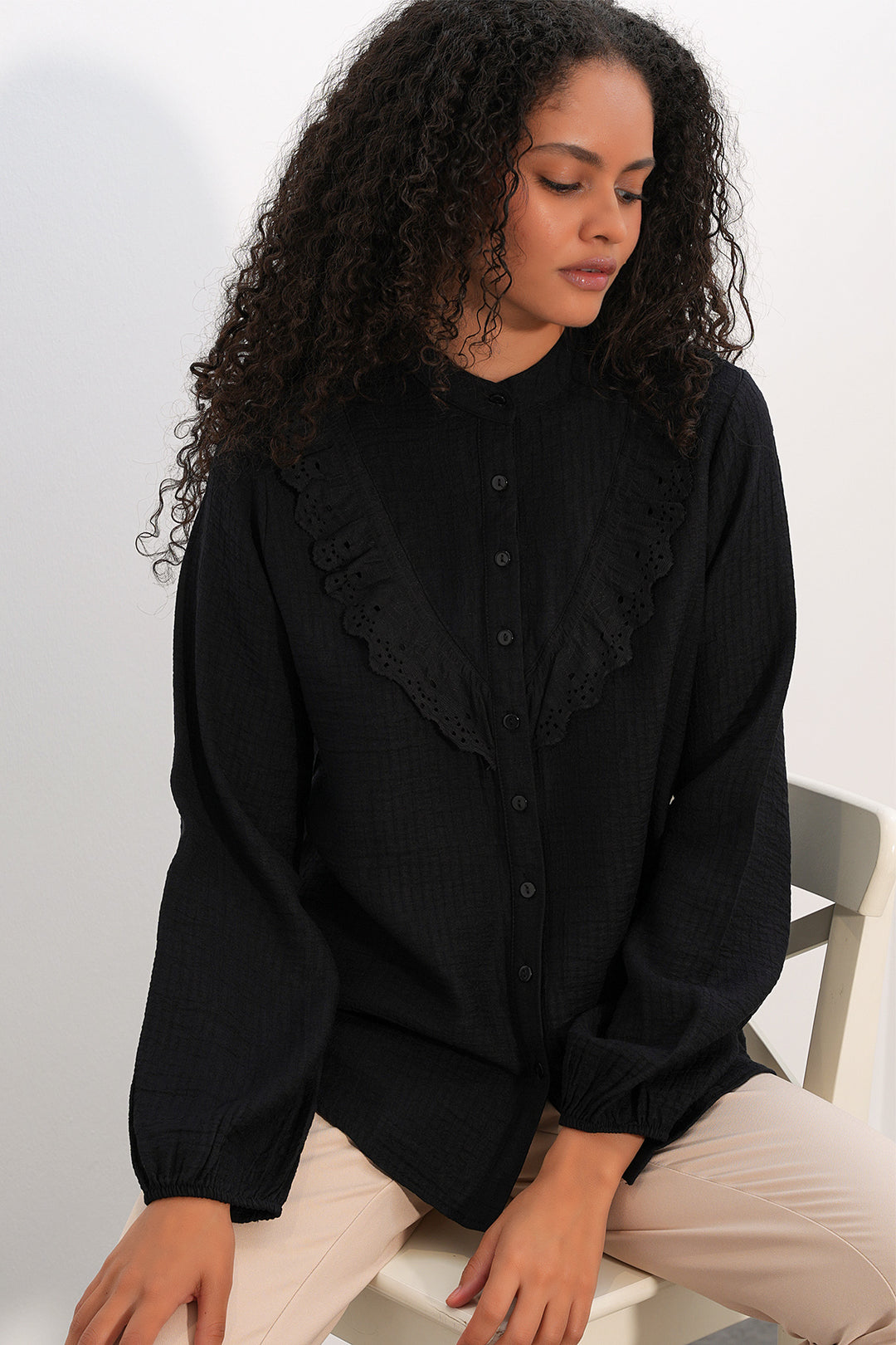 Bigdart Chemise à volants longue pour femme 20385 - Noir