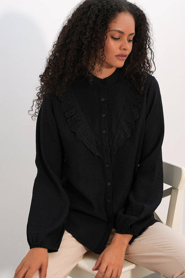 Bigdart Chemise à volants longue pour femme 20385 - Noir