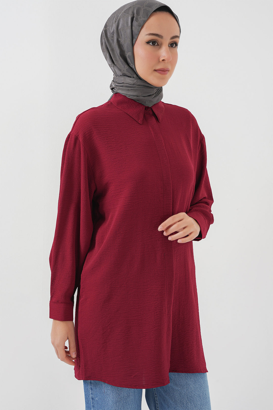 Bigdart Tunique chemise longue pour femme 5945 - Bordeaux