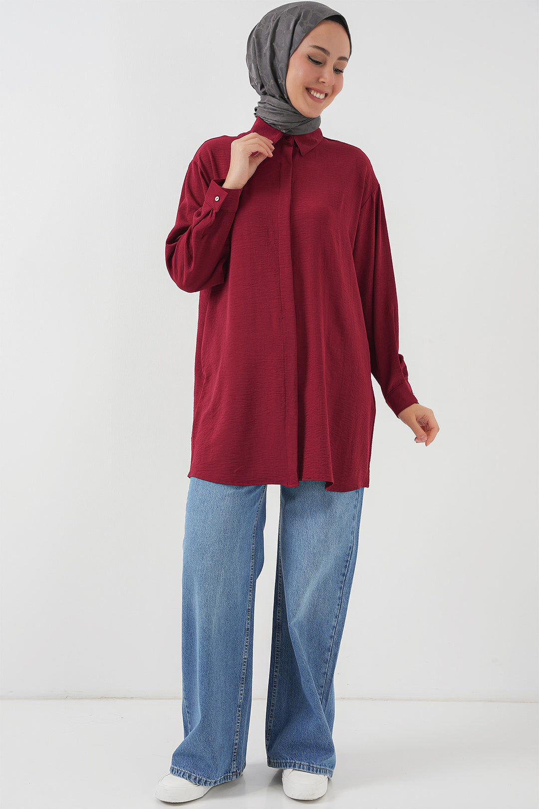 Bigdart Tunique chemise longue pour femme 5945 - Bordeaux