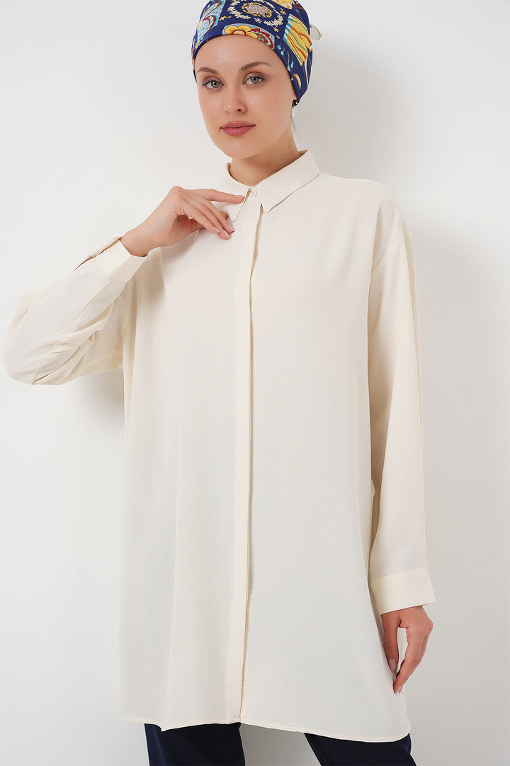 Bigdart Tunique chemise longue pour femme 5945 - Écru