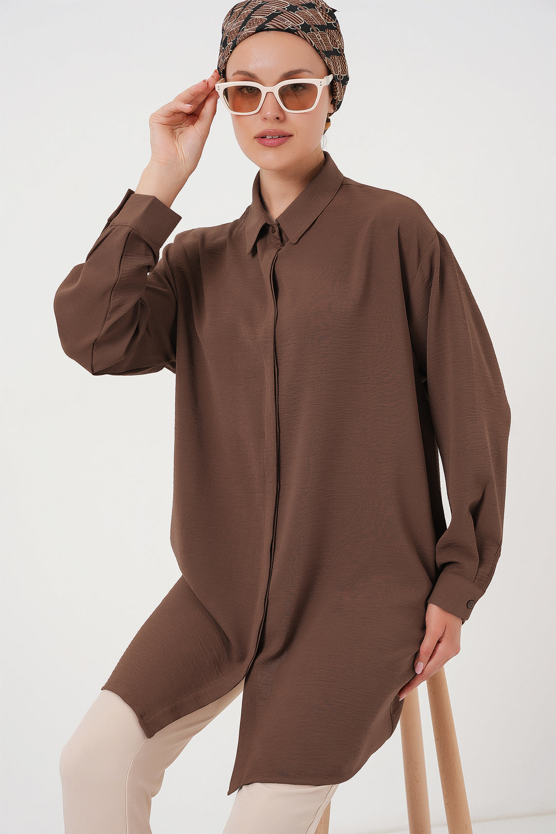 Bigdart Tunique chemise longue pour femme 5945 - Marron