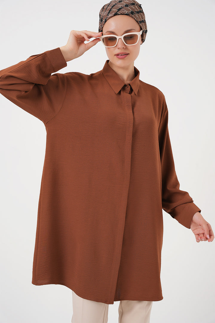 Bigdart Tunique chemise longue pour femme 5945 - Tabac