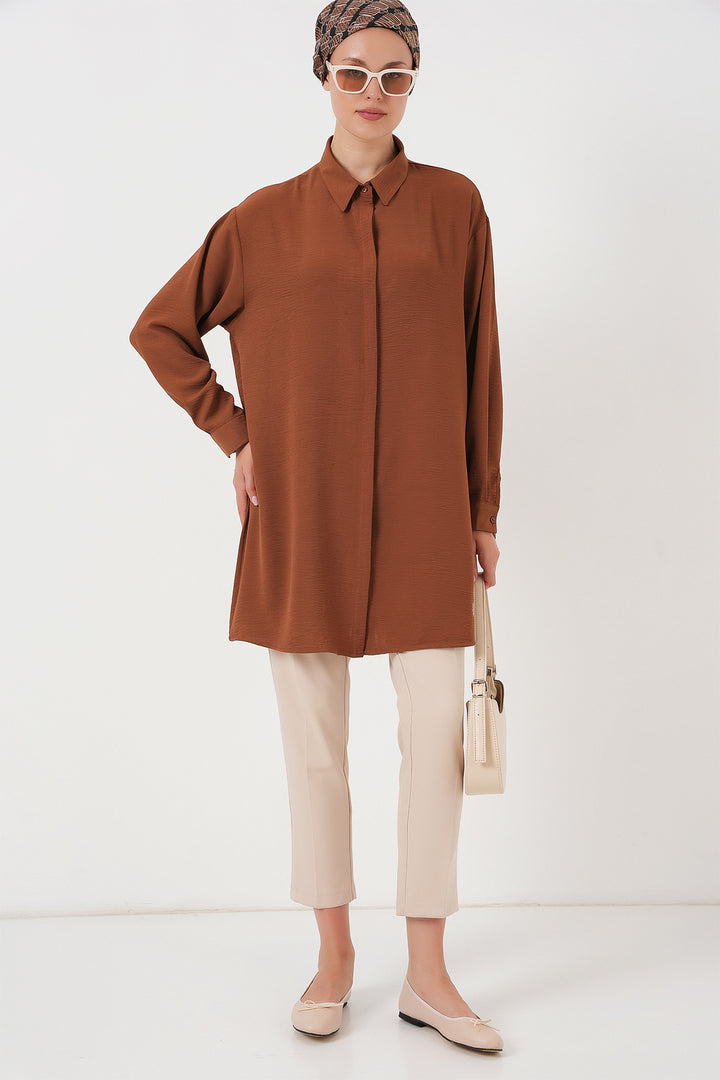 Bigdart Tunique chemise longue pour femme 5945 - Tabac