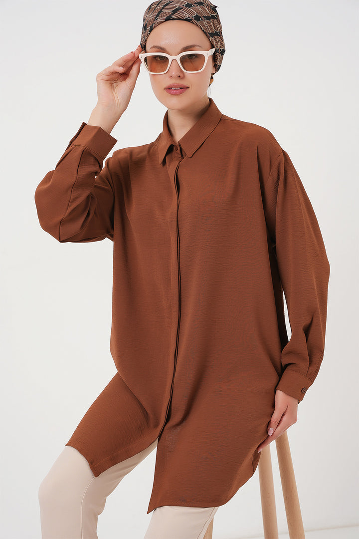 Bigdart Tunique chemise longue pour femme 5945 - Tabac