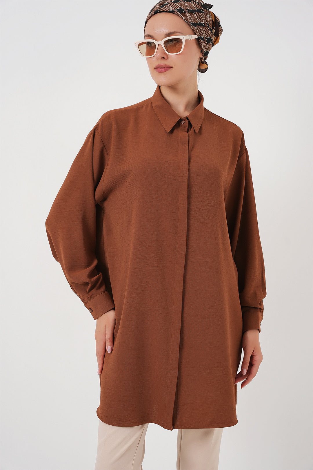 Bigdart Tunique chemise longue pour femme 5945 - Tabac