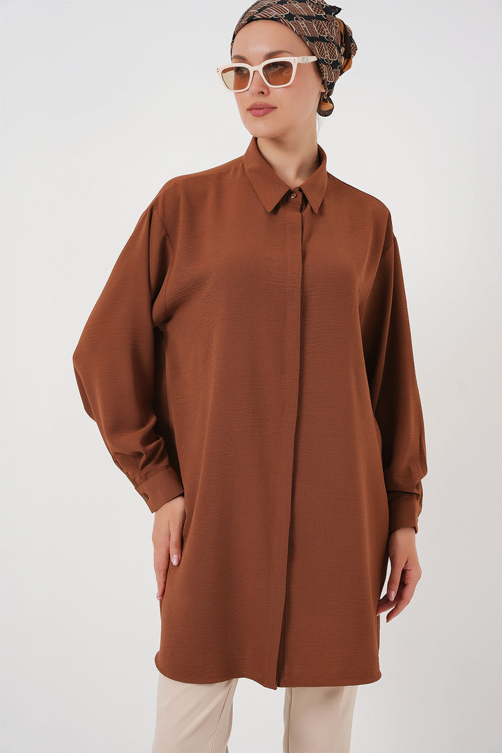 Bigdart Tunique chemise longue pour femme 5945 - Tabac