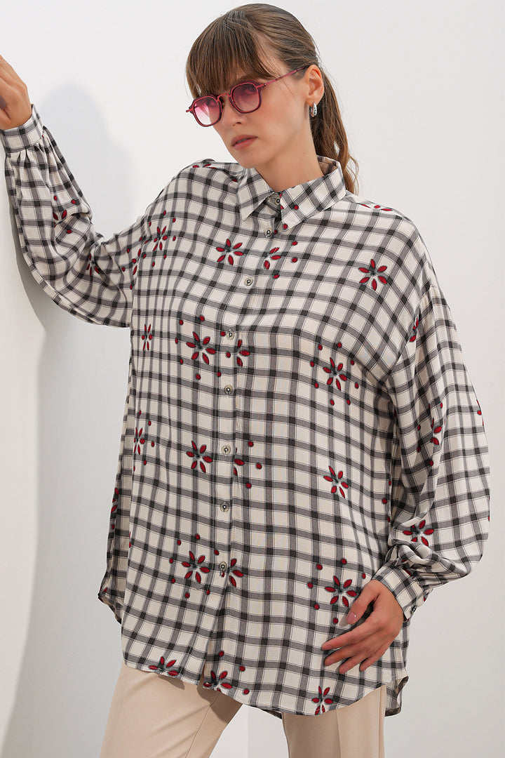 Bigdart Chemise tunique à carreaux longue femme 5988 - si̇yah