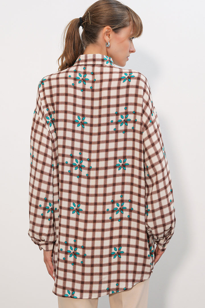 Bigdart Chemise tunique à carreaux longue femme 5988 - Tabac