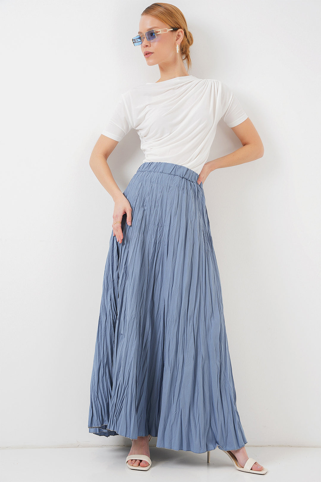 Bigdart Jupe longue froissée pour femme 8042 - Indigo