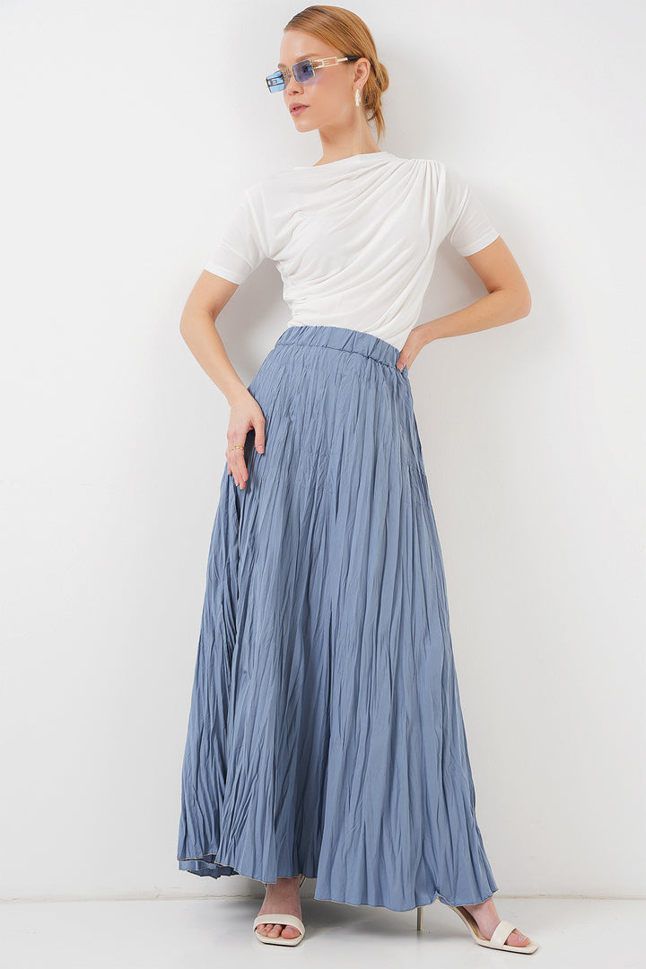 Bigdart Jupe longue froissée pour femme 8042 - Indigo