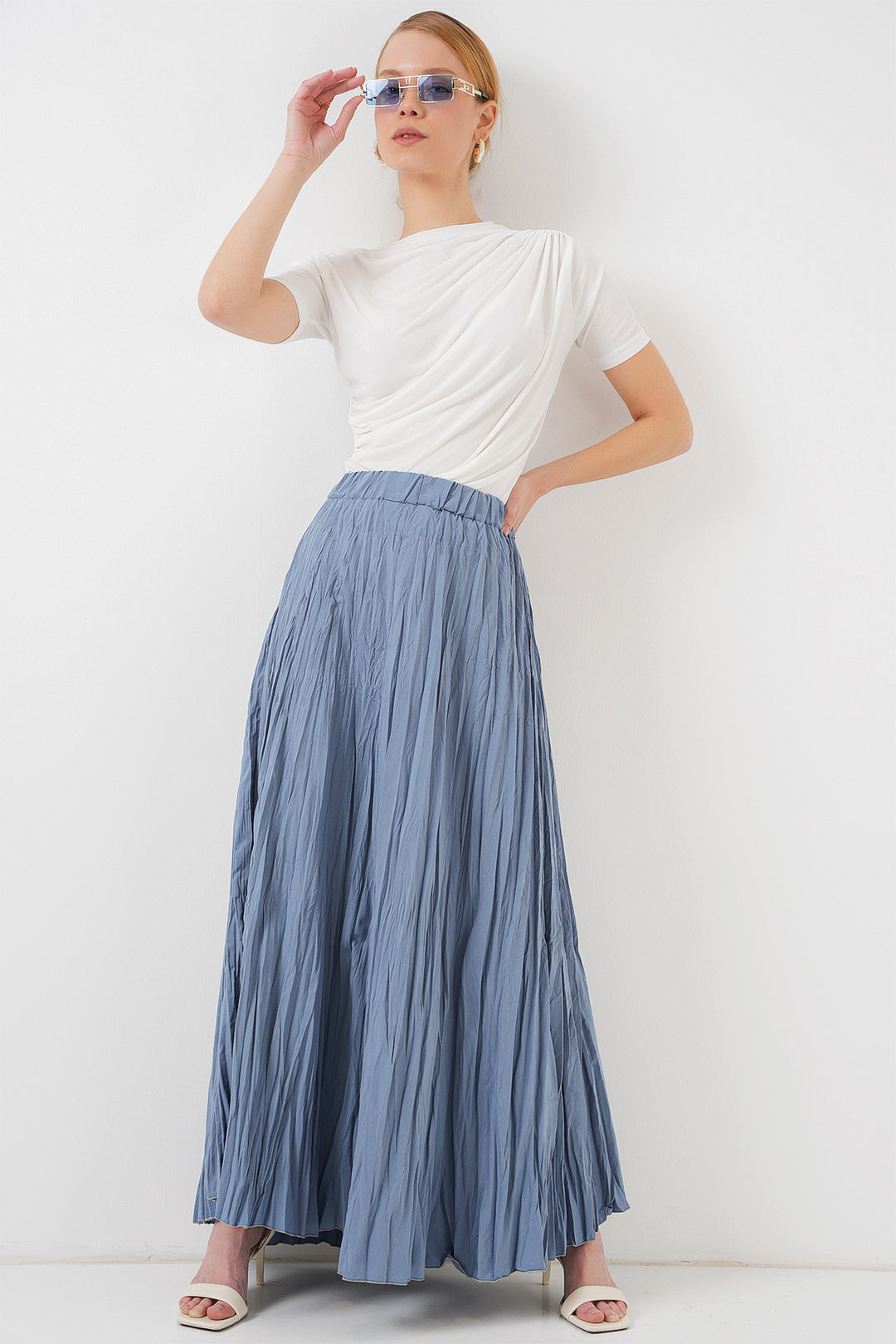 Bigdart Jupe longue froissée pour femme 8042 - Indigo
