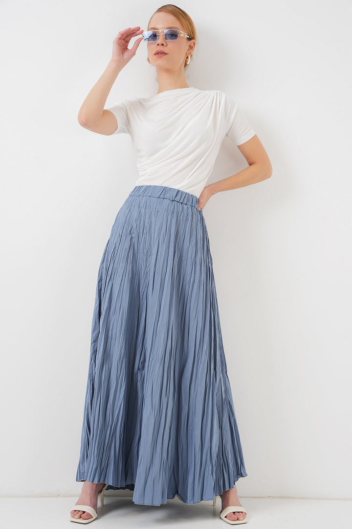 Bigdart Jupe longue froissée pour femme 8042 - Indigo