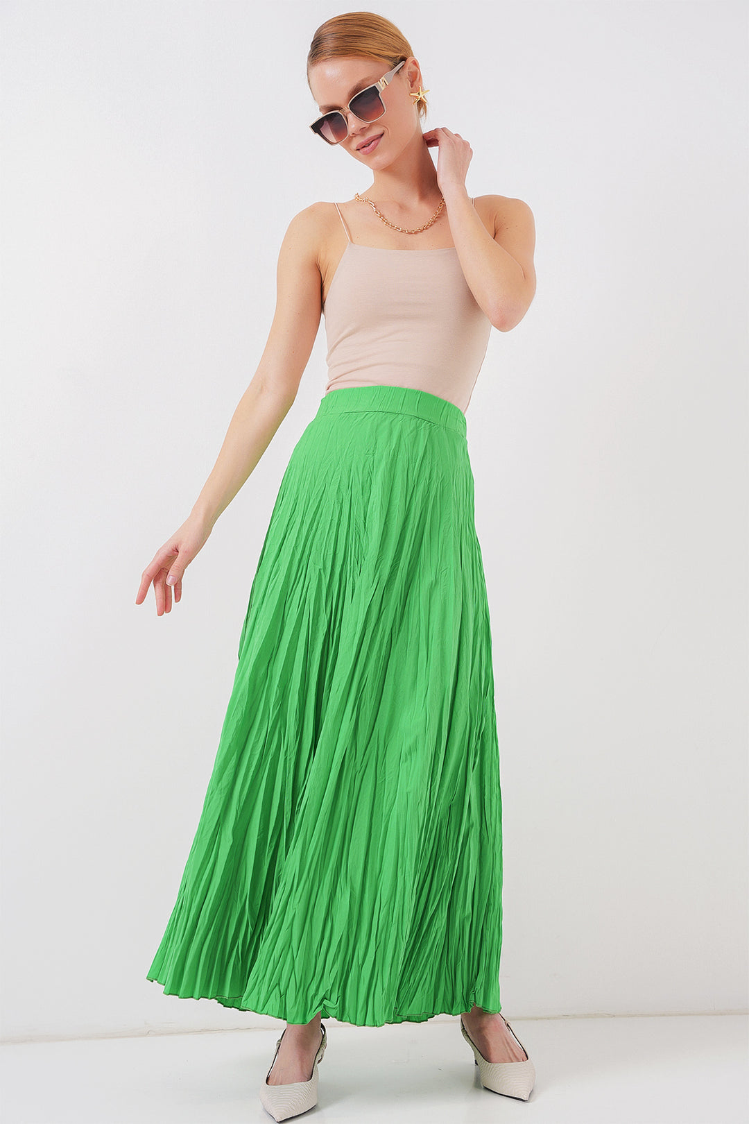 Bigdart Jupe longue froissée pour femme 8042 - Vert