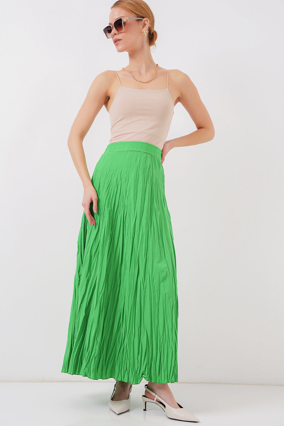 Bigdart Jupe longue froissée pour femme 8042 - Vert