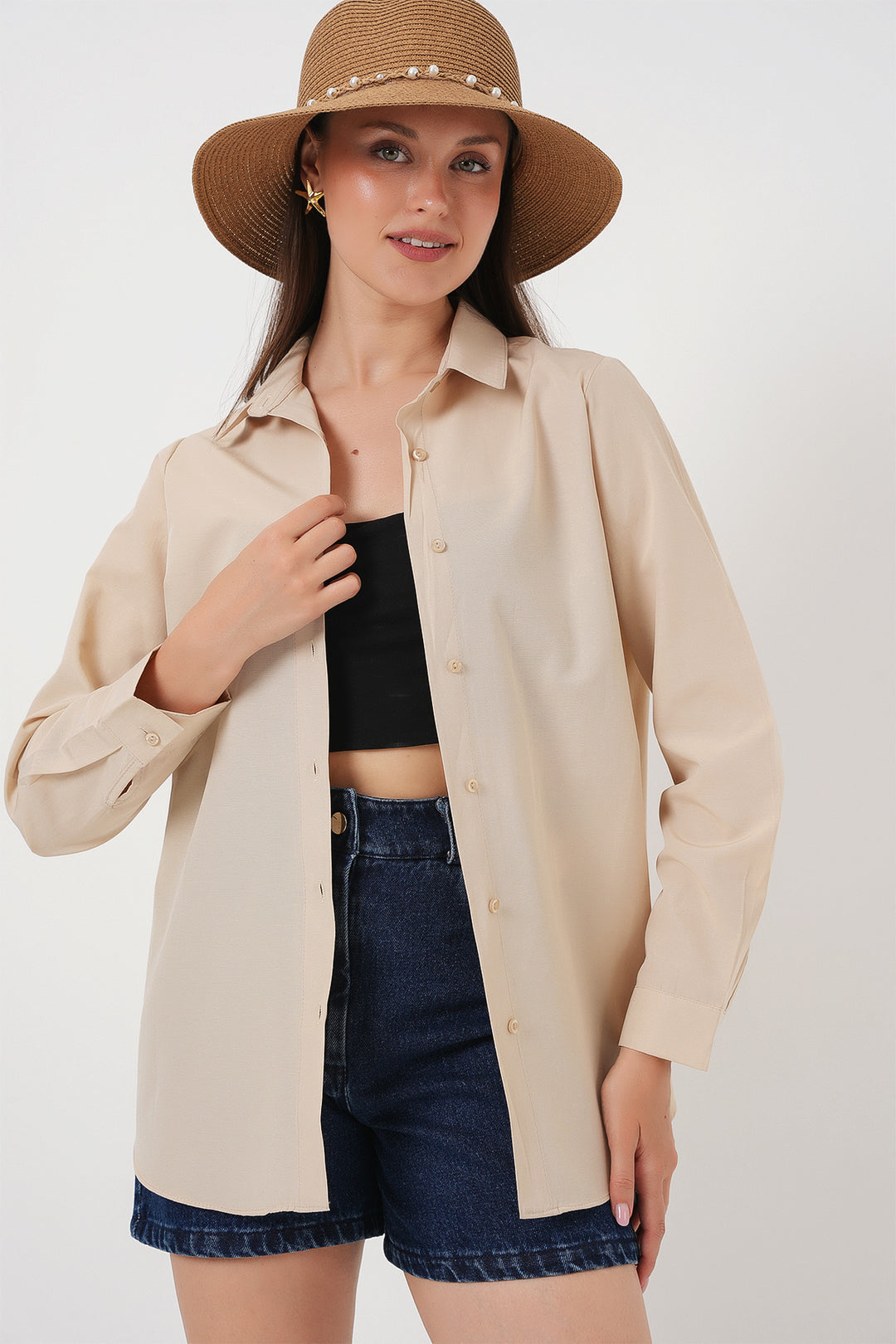 Bigdart Chemise basique à manches longues pour femmes 20279 - Beige