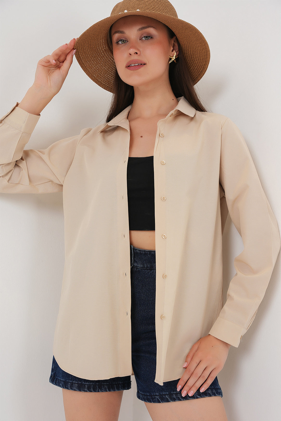 Bigdart Chemise basique à manches longues pour femmes 20279 - Beige