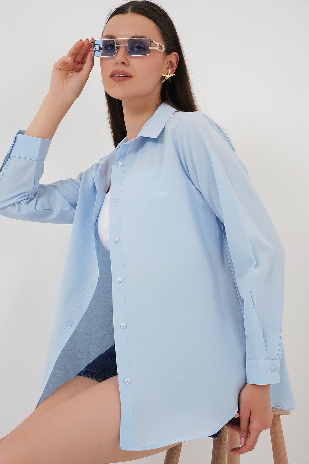 Bigdart Chemise basique à manches longues pour femme 20279 - Bleu