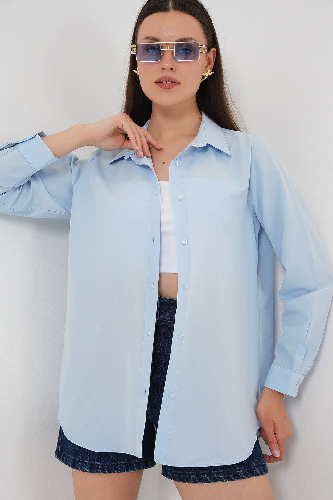 Bigdart Chemise basique à manches longues pour femme 20279 - Bleu