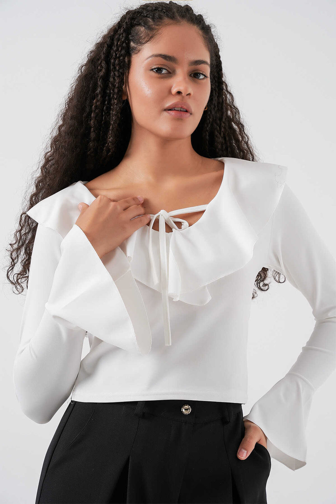 Bigdart Blouse crop à manches longues pour femme 979 - Blanc