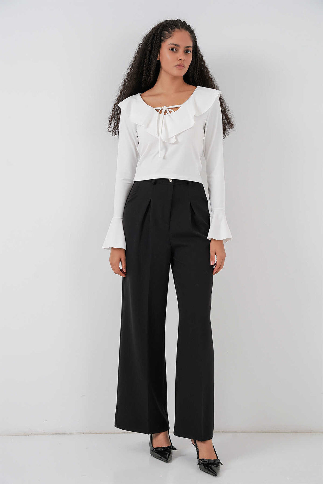 Bigdart Blouse crop à manches longues pour femme 979 - Blanc