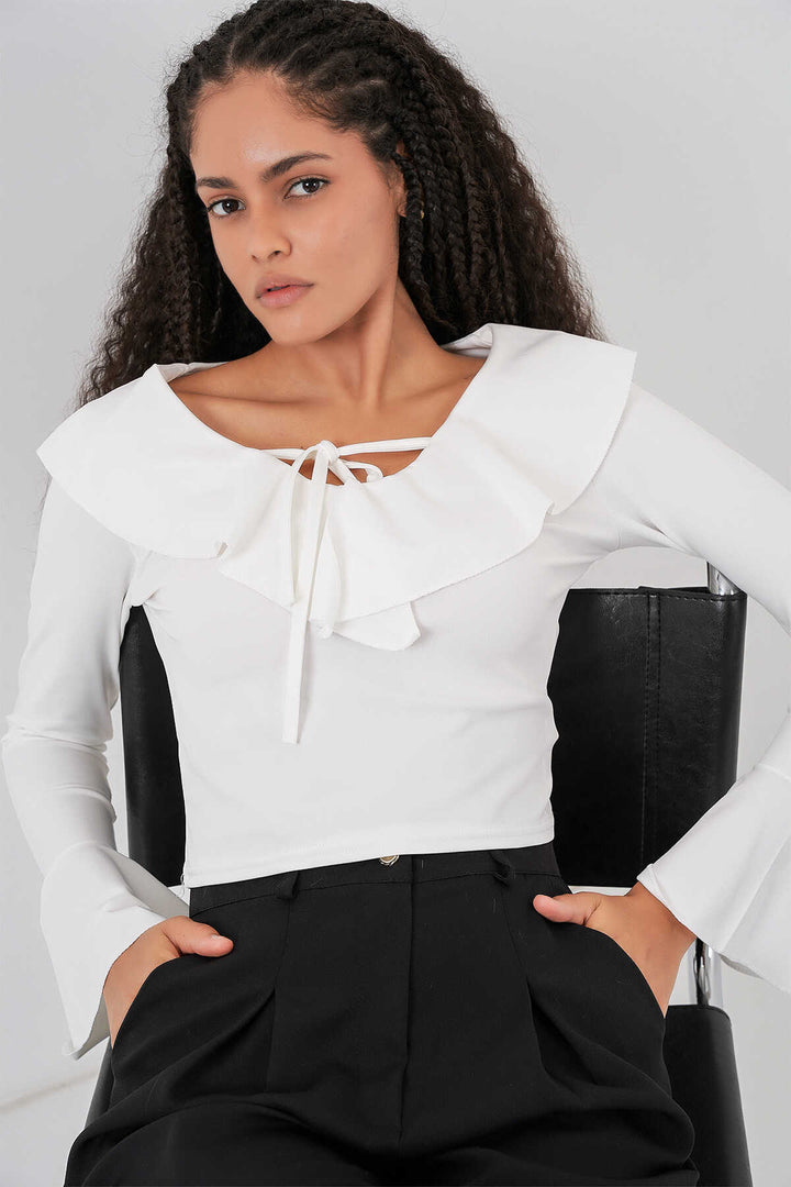 Bigdart Blouse crop à manches longues pour femme 979 - Blanc