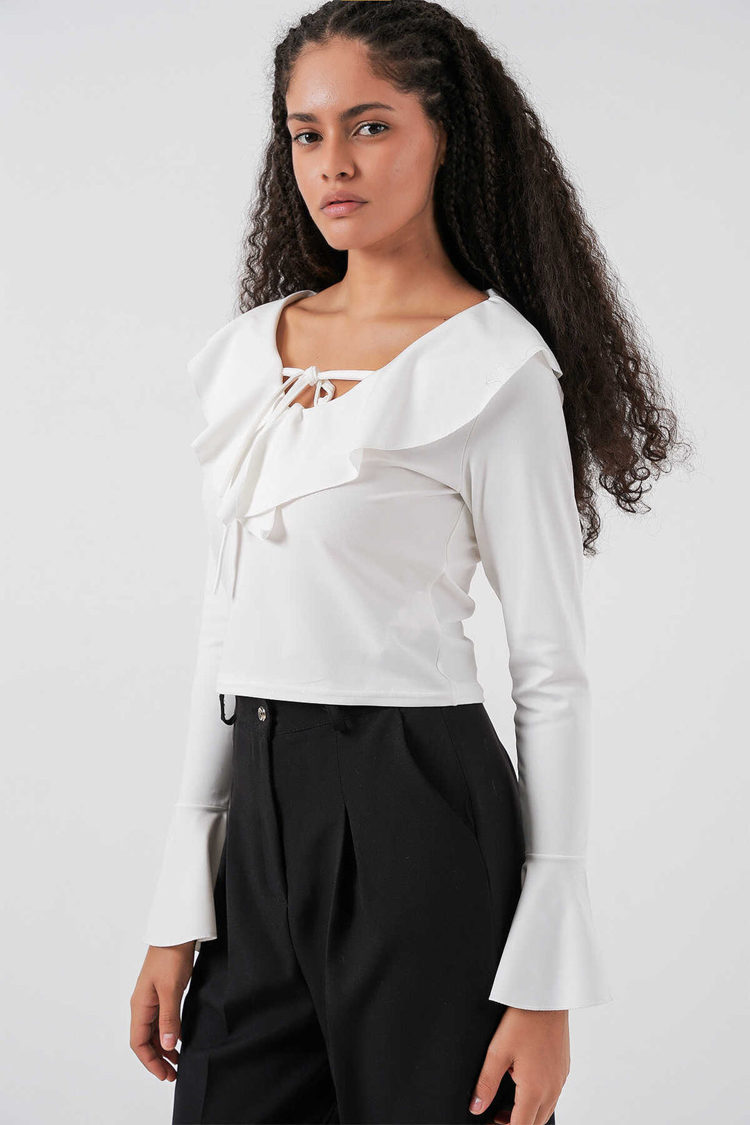 Bigdart Blouse crop à manches longues pour femme 979 - Blanc